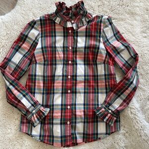 J. Crew Classic Fit Boy Shirt For Women with Ruffle Collar - Plaid Tartan Sz XS